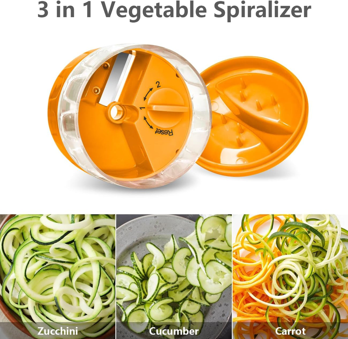 3 in 1 Vegetable Spiralizer Slicer, Adjustable Zucchini Carrot Noodle Maker, Cucumber Spiral Cutter, Easy to Use Kitchen Tool（Dark Grey）