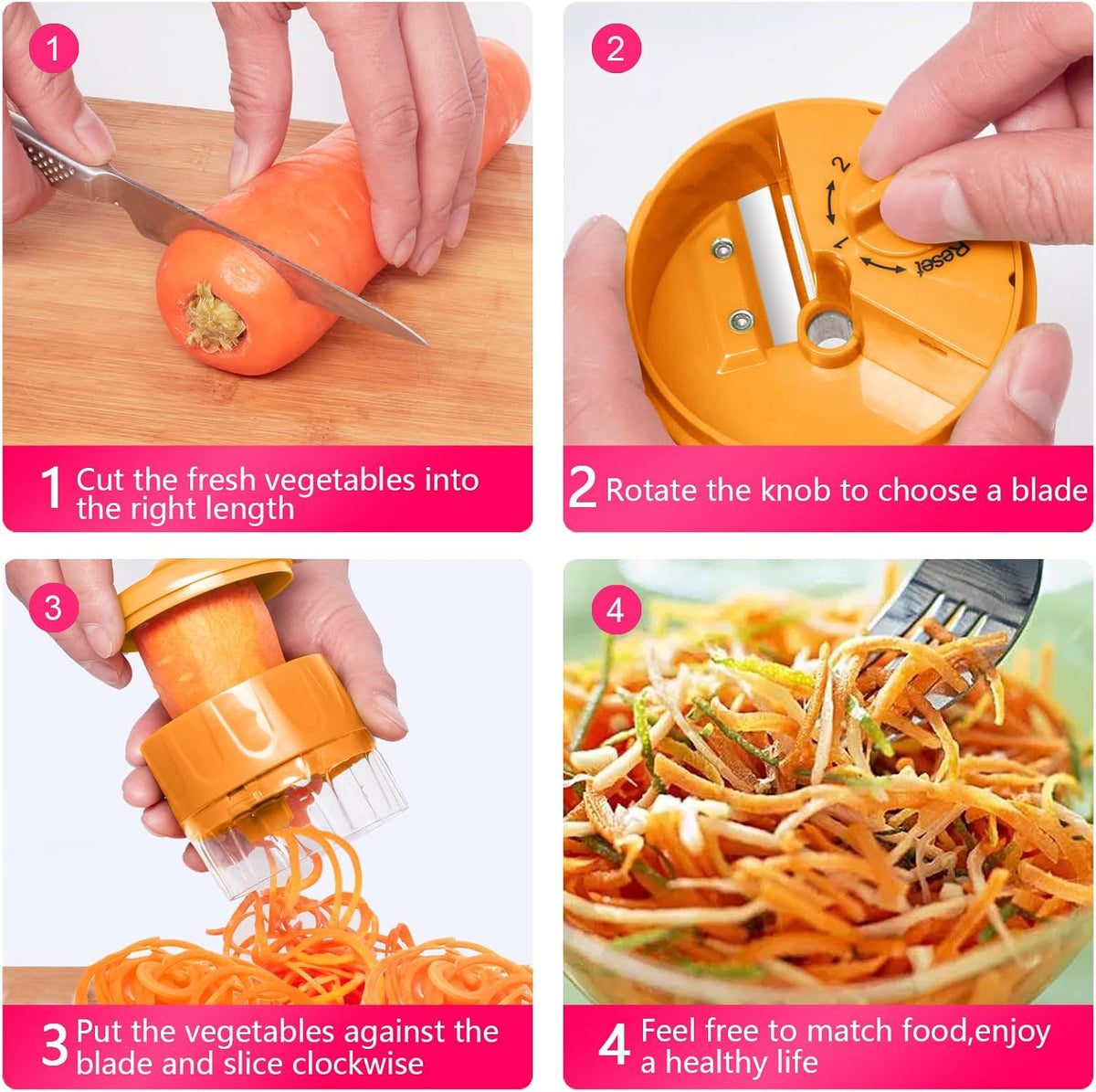3 in 1 Vegetable Spiralizer Slicer, Adjustable Zucchini Carrot Noodle Maker, Cucumber Spiral Cutter, Easy to Use Kitchen Tool（Dark Grey）