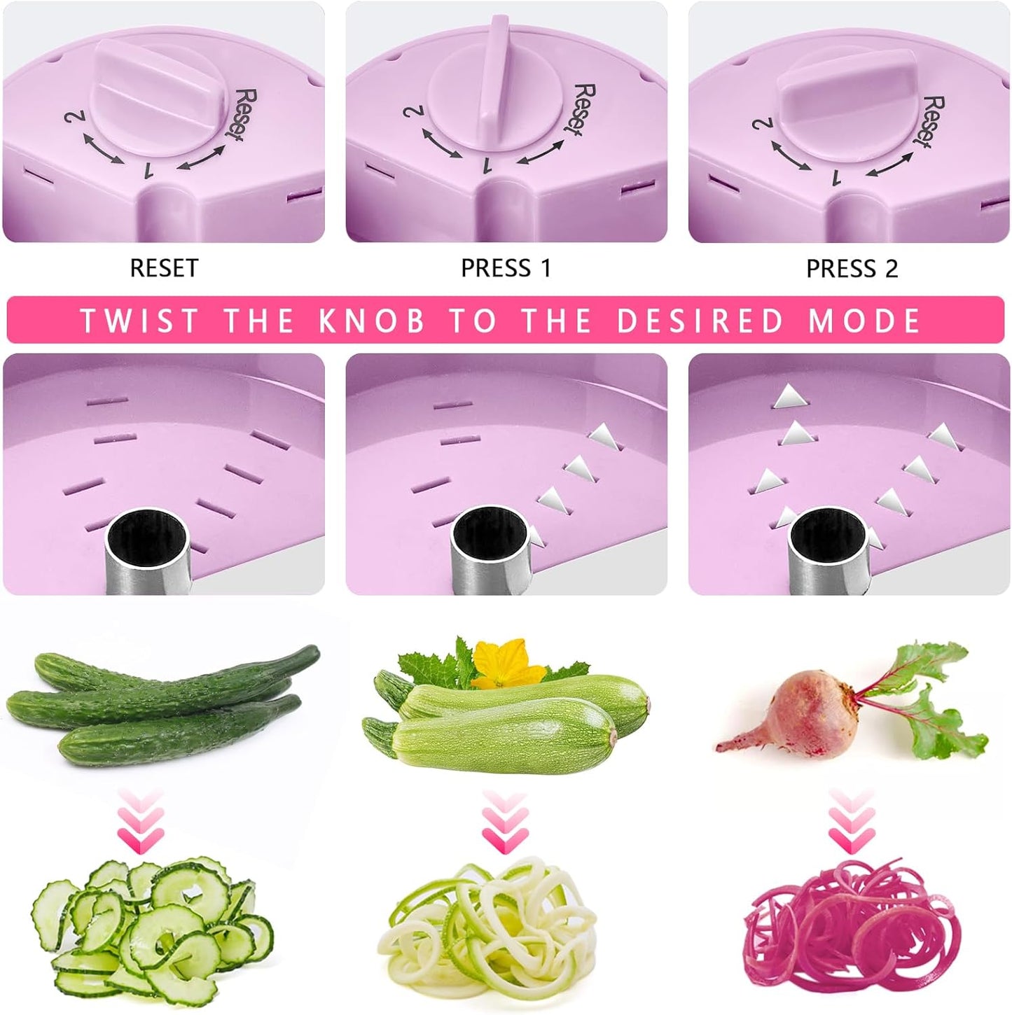 3 in 1 Vegetable Spiralizer Slicer, Adjustable Zucchini Carrot Noodle Maker, Cucumber Spiral Cutter, Easy to Use Kitchen Tool（Dark Grey）