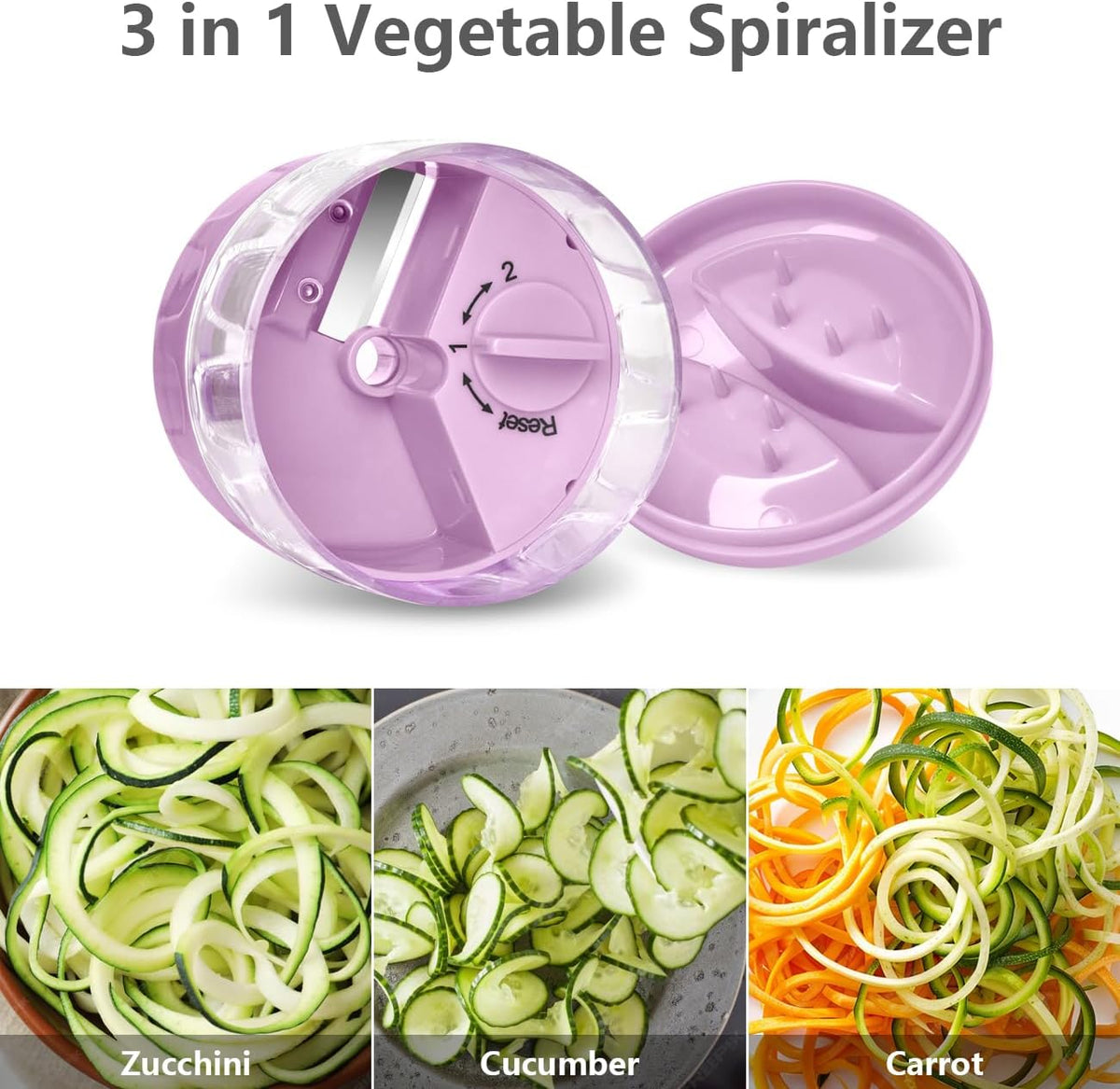 3 in 1 Vegetable Spiralizer Slicer, Adjustable Zucchini Carrot Noodle Maker, Cucumber Spiral Cutter, Easy to Use Kitchen Tool（Dark Grey）