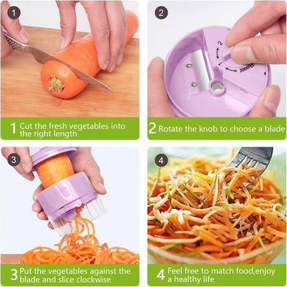 3 in 1 Vegetable Spiralizer Slicer, Adjustable Zucchini Carrot Noodle Maker, Cucumber Spiral Cutter, Easy to Use Kitchen Tool（Dark Grey）