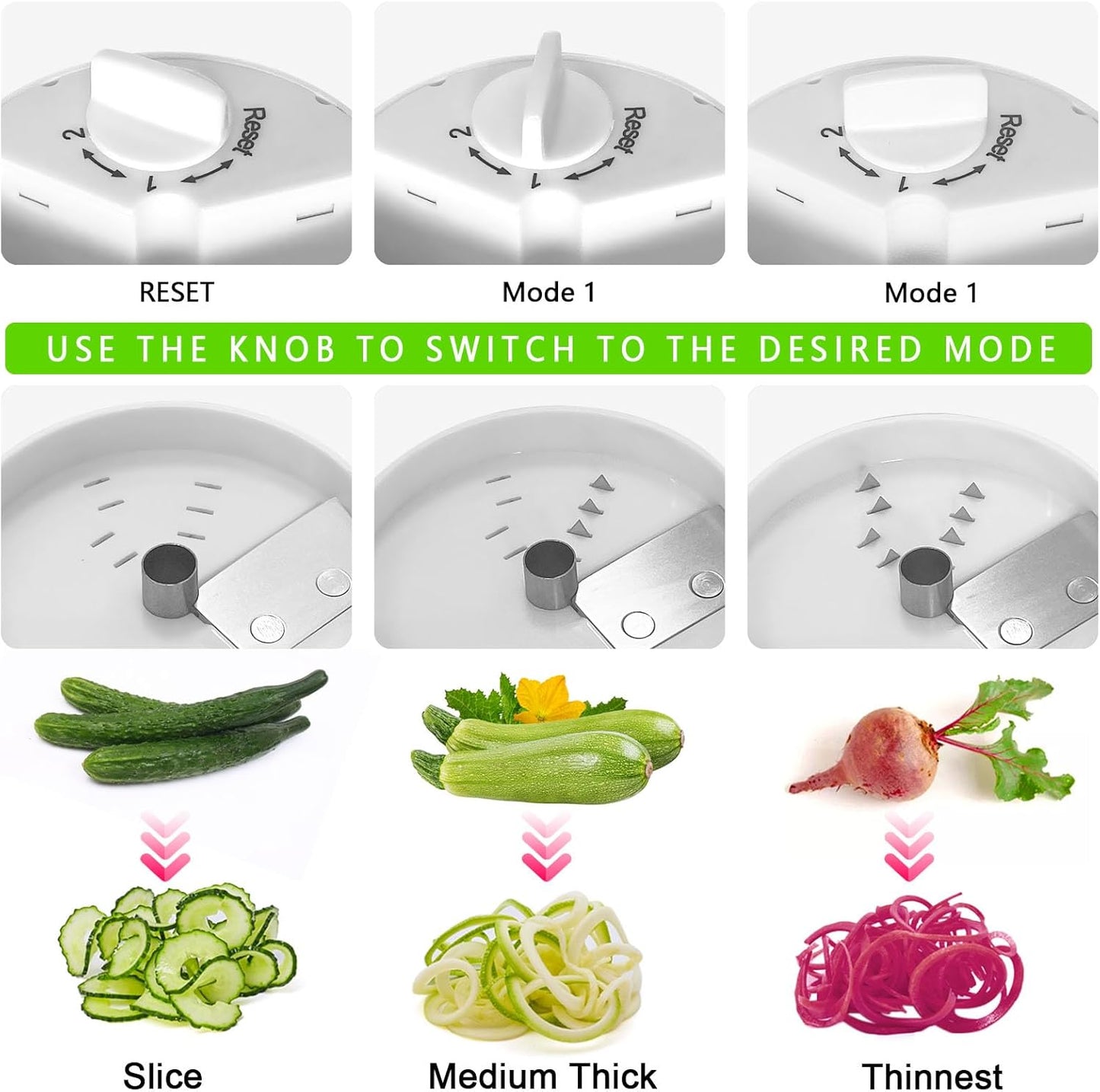 3 in 1 Vegetable Spiralizer Slicer, Adjustable Zucchini Carrot Noodle Maker, Cucumber Spiral Cutter, Easy to Use Kitchen Tool（Dark Grey）