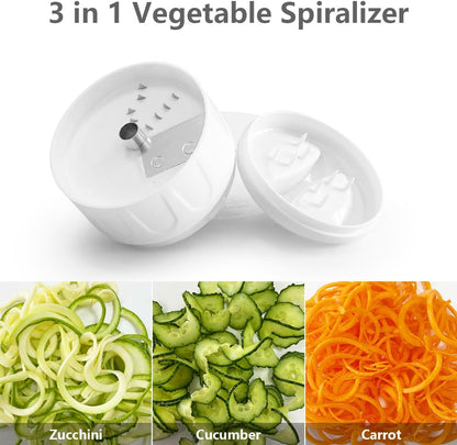 3 in 1 Vegetable Spiralizer Slicer, Adjustable Zucchini Carrot Noodle Maker, Cucumber Spiral Cutter, Easy to Use Kitchen Tool（Dark Grey）