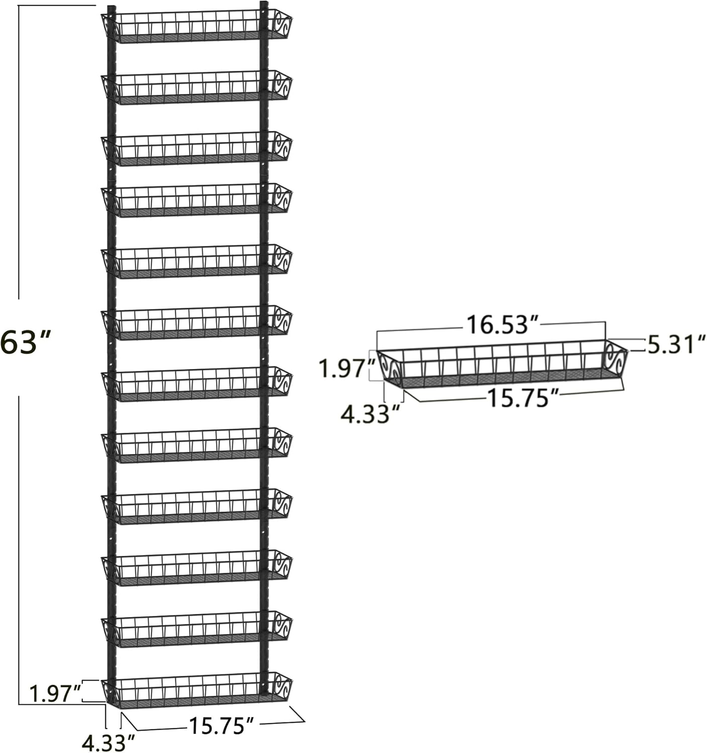 Adjustable Wall Mount Spice Rack Organizer, 12-Tier Dual-use (Multi-use) Hanging Spice Shelf Storage for Kitchen Pantry Cabinet Door, Seasoning Holder Organizer, Black
