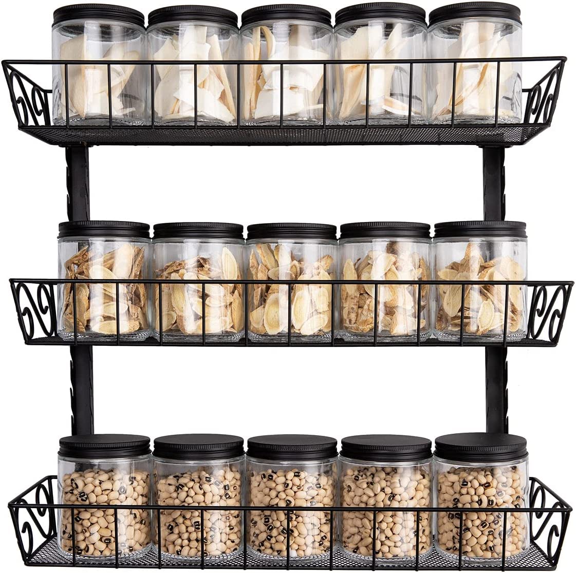 Adjustable Wall Mount Spice Rack Organizer, 12-Tier Dual-use (Multi-use) Hanging Spice Shelf Storage for Kitchen Pantry Cabinet Door, Seasoning Holder Organizer, Black