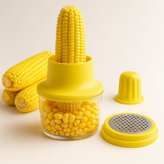 Corn Stripper & Peeler Tool with Built-In Bowl – Safe Non-Slip Handle, Fast Corn Kernel Cutter & Cob Remover, Multi-Purpose Grater for Corn, Ginger & Vegetables (Yellow)