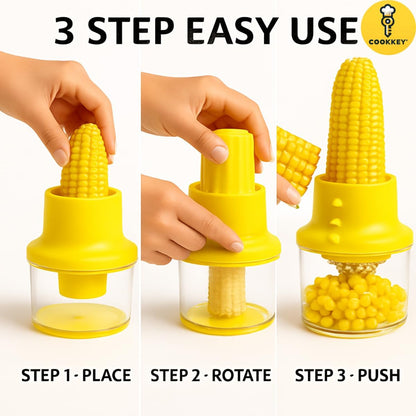 Corn Stripper & Peeler Tool with Built-In Bowl – Safe Non-Slip Handle, Fast Corn Kernel Cutter & Cob Remover, Multi-Purpose Grater for Corn, Ginger & Vegetables (Yellow)