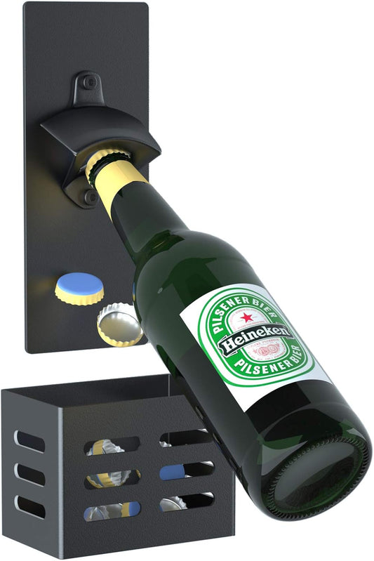 Magnetic Bottle Opener with Cap Catcher, Man Cave Accessories Removable Wall Mounted Beer Bottle Opener for Kitchen Fridge, Beer Gifts for Men (black) | Man Cave Accessories Removable Wall Mounted Beer Bottle Opener for Kitchen Fridge, Beer Gifts for Men