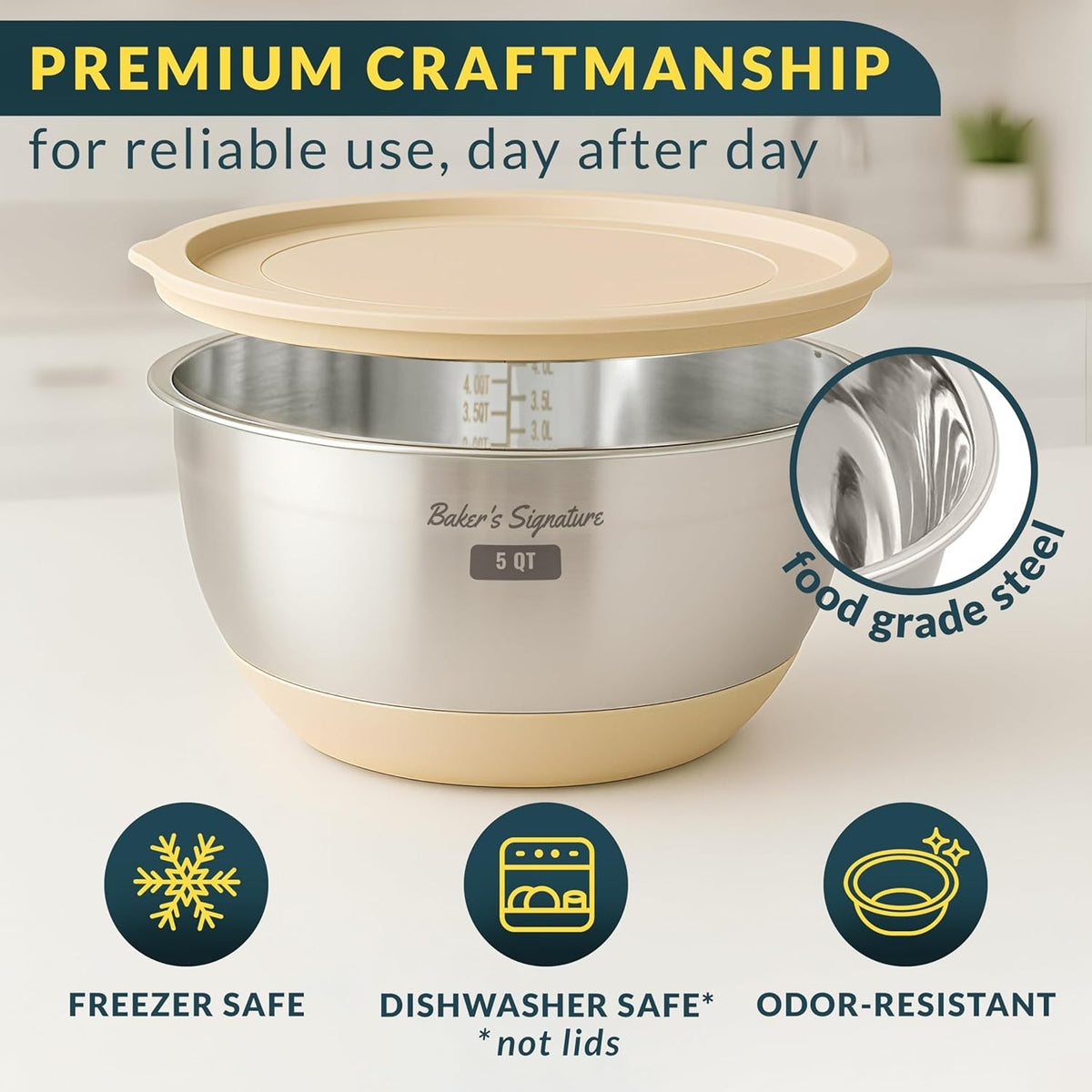 Stainless Steel Mixing Bowls with Lids Set of 5, 3 Graters, Black | Nesting Design with Airtight Covers & Non-Slip Base – Mirror Finish for Food Prep, Storage, Baking & Serving