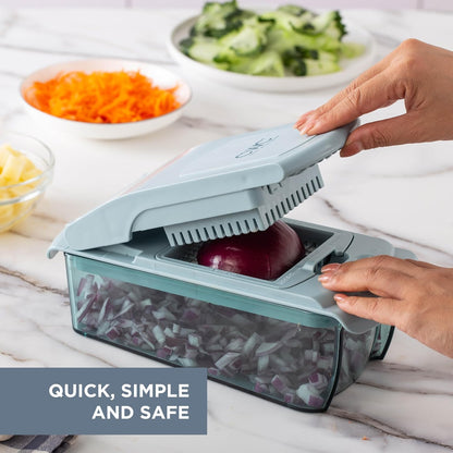 Vegetable Chopper - Multifunctional 11 in 1 Vegetable Chopper with Container - Food Chopper to Dice, Chop, Slice, Julienne and Spiralize, Blue