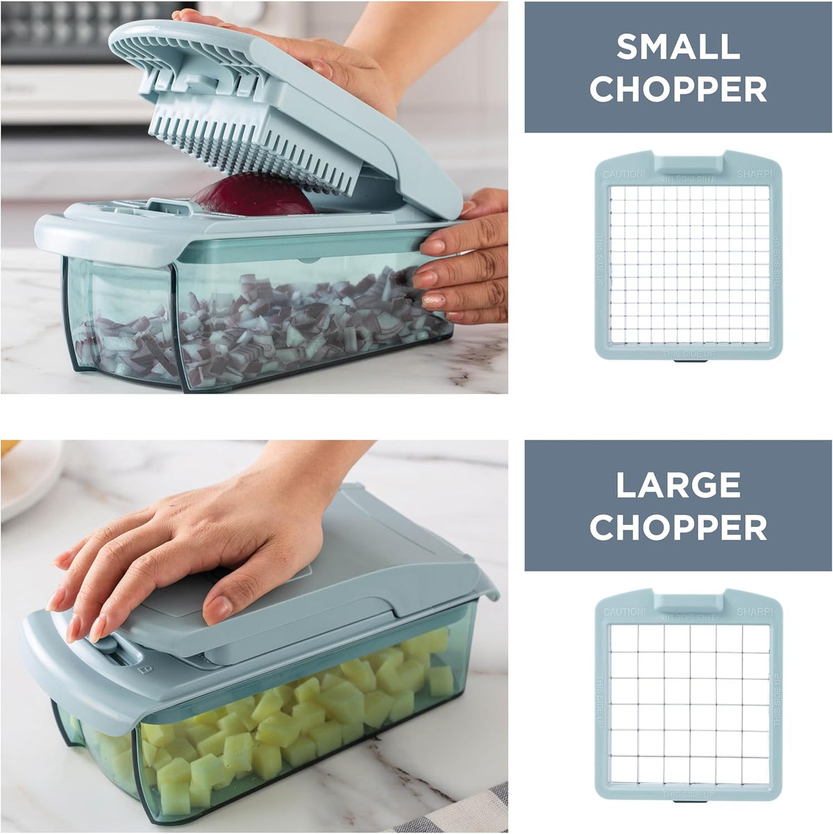 Vegetable Chopper - Multifunctional 11 in 1 Vegetable Chopper with Container - Food Chopper to Dice, Chop, Slice, Julienne and Spiralize, Blue