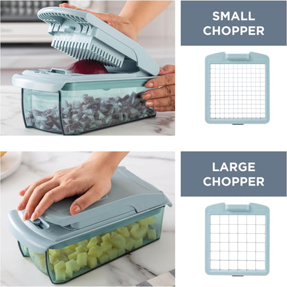 Vegetable Chopper - Multifunctional 11 in 1 Vegetable Chopper with Container - Food Chopper to Dice, Chop, Slice, Julienne and Spiralize, Blue