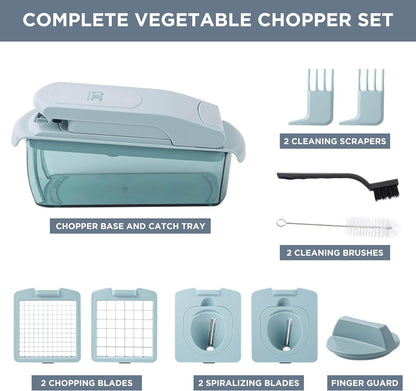 Vegetable Chopper - Multifunctional 11 in 1 Vegetable Chopper with Container - Food Chopper to Dice, Chop, Slice, Julienne and Spiralize, Blue