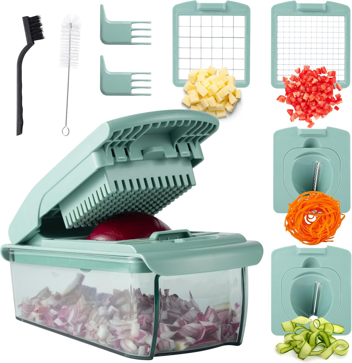 Vegetable Chopper - Multifunctional 11 in 1 Vegetable Chopper with Container - Food Chopper to Dice, Chop, Slice, Julienne and Spiralize, Blue