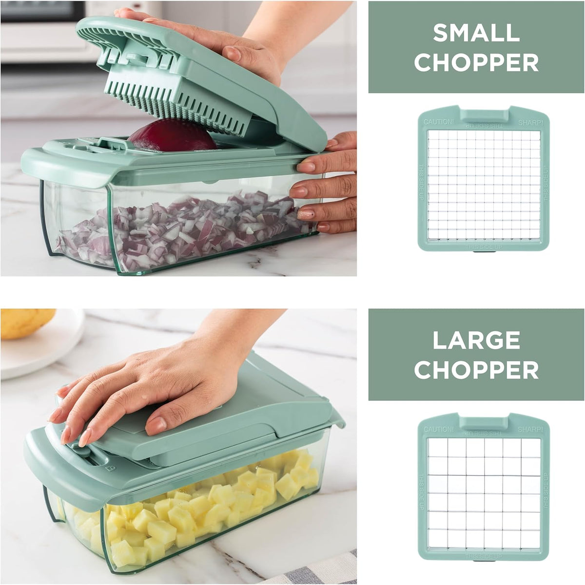 Vegetable Chopper - Multifunctional 11 in 1 Vegetable Chopper with Container - Food Chopper to Dice, Chop, Slice, Julienne and Spiralize, Blue