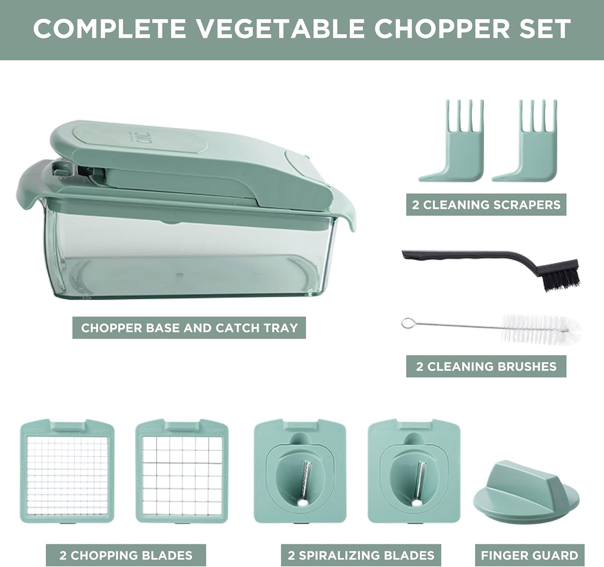 Vegetable Chopper - Multifunctional 11 in 1 Vegetable Chopper with Container - Food Chopper to Dice, Chop, Slice, Julienne and Spiralize, Blue