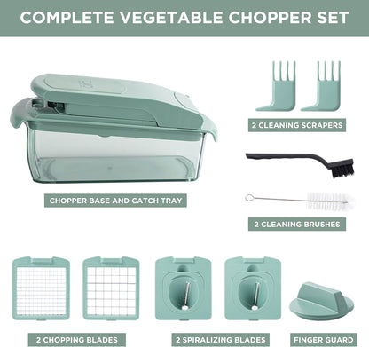 Vegetable Chopper - Multifunctional 11 in 1 Vegetable Chopper with Container - Food Chopper to Dice, Chop, Slice, Julienne and Spiralize, Blue