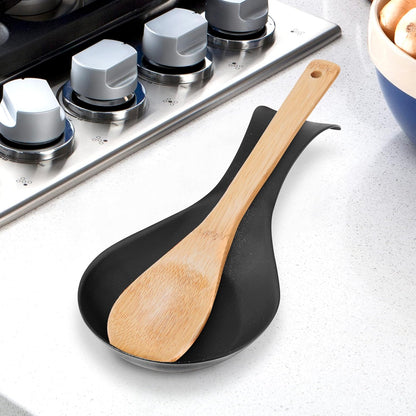 Stainless Steel Spoon Rest- Long Handle Holds Kitchen Utensils in Place, Great Spoon Rest for Counter, Stove Top, or Coffee Station; Kitchen Accessories, Utensil Rest, Black