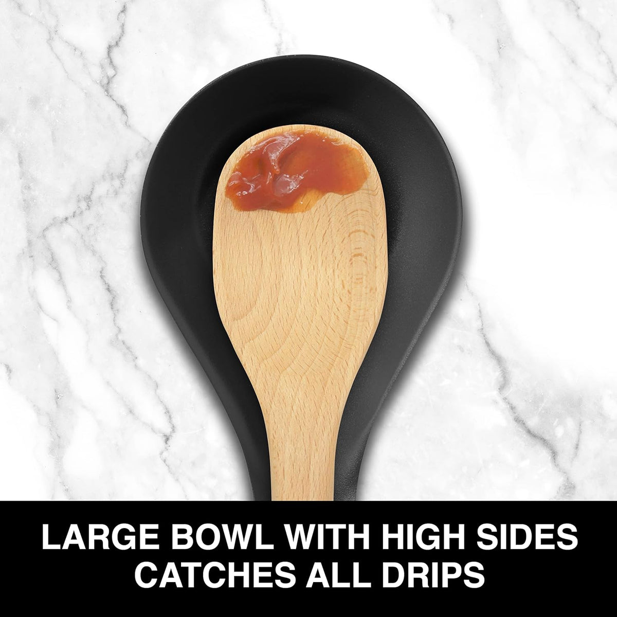 Stainless Steel Spoon Rest- Long Handle Holds Kitchen Utensils in Place, Great Spoon Rest for Counter, Stove Top, or Coffee Station; Kitchen Accessories, Utensil Rest, Black