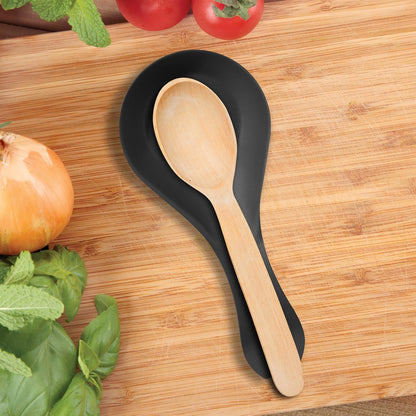 Stainless Steel Spoon Rest- Long Handle Holds Kitchen Utensils in Place, Great Spoon Rest for Counter, Stove Top, or Coffee Station; Kitchen Accessories, Utensil Rest, Black