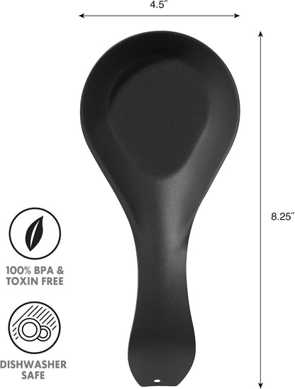 Stainless Steel Spoon Rest- Long Handle Holds Kitchen Utensils in Place, Great Spoon Rest for Counter, Stove Top, or Coffee Station; Kitchen Accessories, Utensil Rest, Black