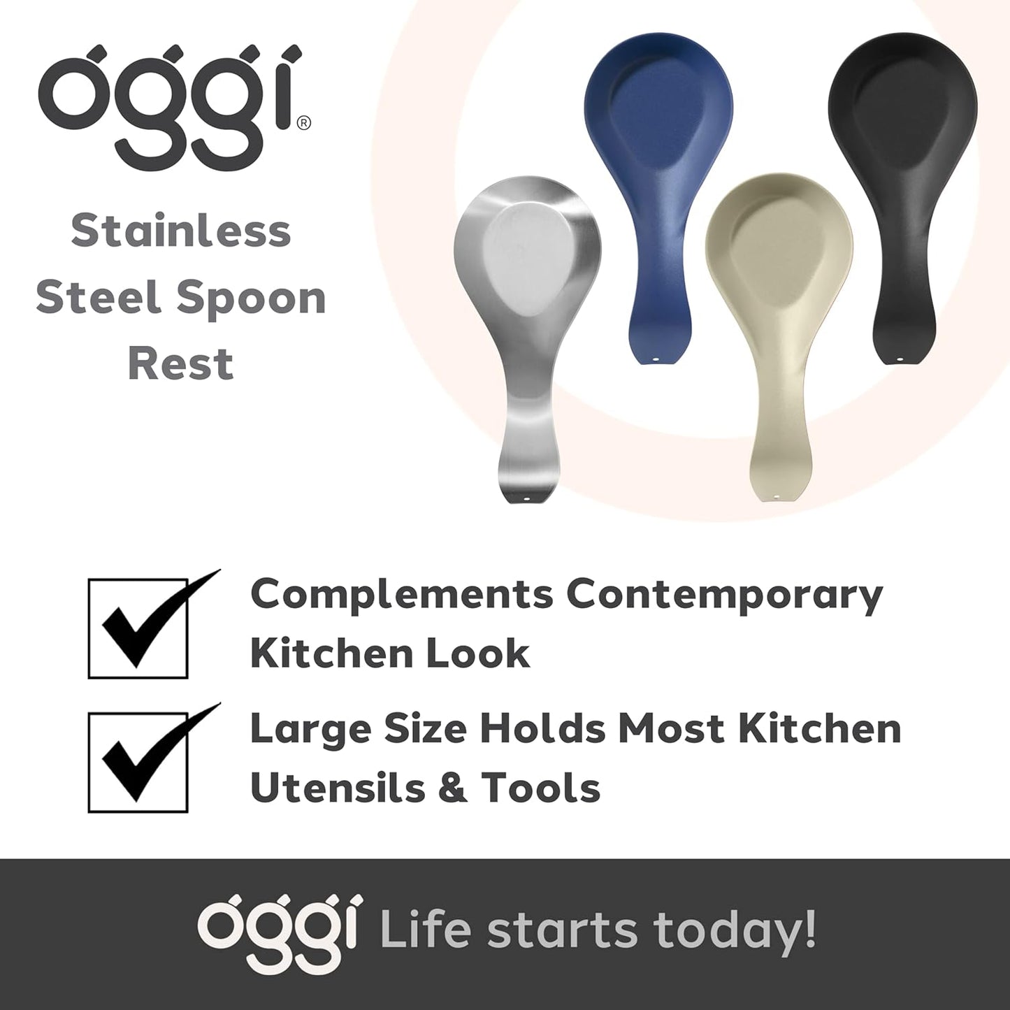 Stainless Steel Spoon Rest- Long Handle Holds Kitchen Utensils in Place, Great Spoon Rest for Counter, Stove Top, or Coffee Station; Kitchen Accessories, Utensil Rest, Black