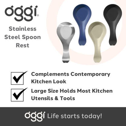 Stainless Steel Spoon Rest- Long Handle Holds Kitchen Utensils in Place, Great Spoon Rest for Counter, Stove Top, or Coffee Station; Kitchen Accessories, Utensil Rest, Black