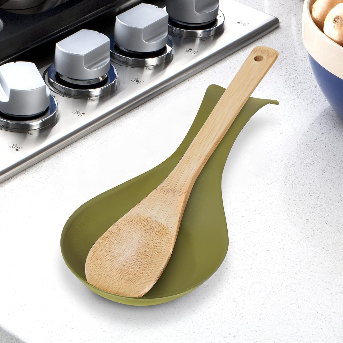 Stainless Steel Spoon Rest- Long Handle Holds Kitchen Utensils in Place, Great Spoon Rest for Counter, Stove Top, or Coffee Station; Kitchen Accessories, Utensil Rest, Black