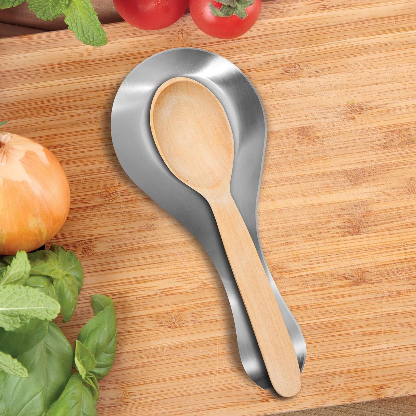 Stainless Steel Spoon Rest- Long Handle Holds Kitchen Utensils in Place, Great Spoon Rest for Counter, Stove Top, or Coffee Station; Kitchen Accessories, Utensil Rest, Black