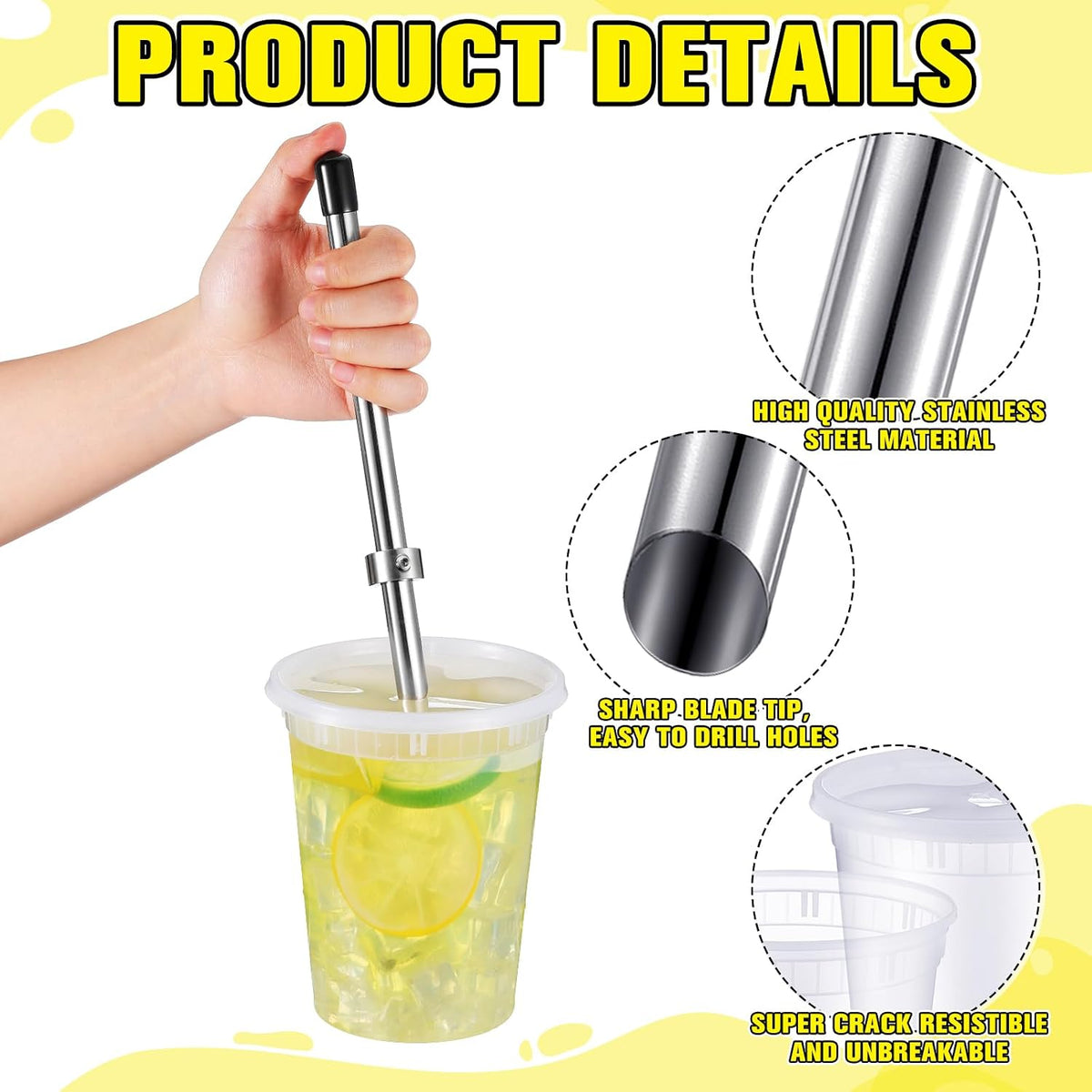 2 Pcs Wooden Manual Citrus Reamer with Straw Puncher for Lemonade Plastic Lids Cups, 304 Stainless Steel Straw Hole Puncher, Manual Citrus Juicer, Fresh Squeezed Lemonade Stand Supplies