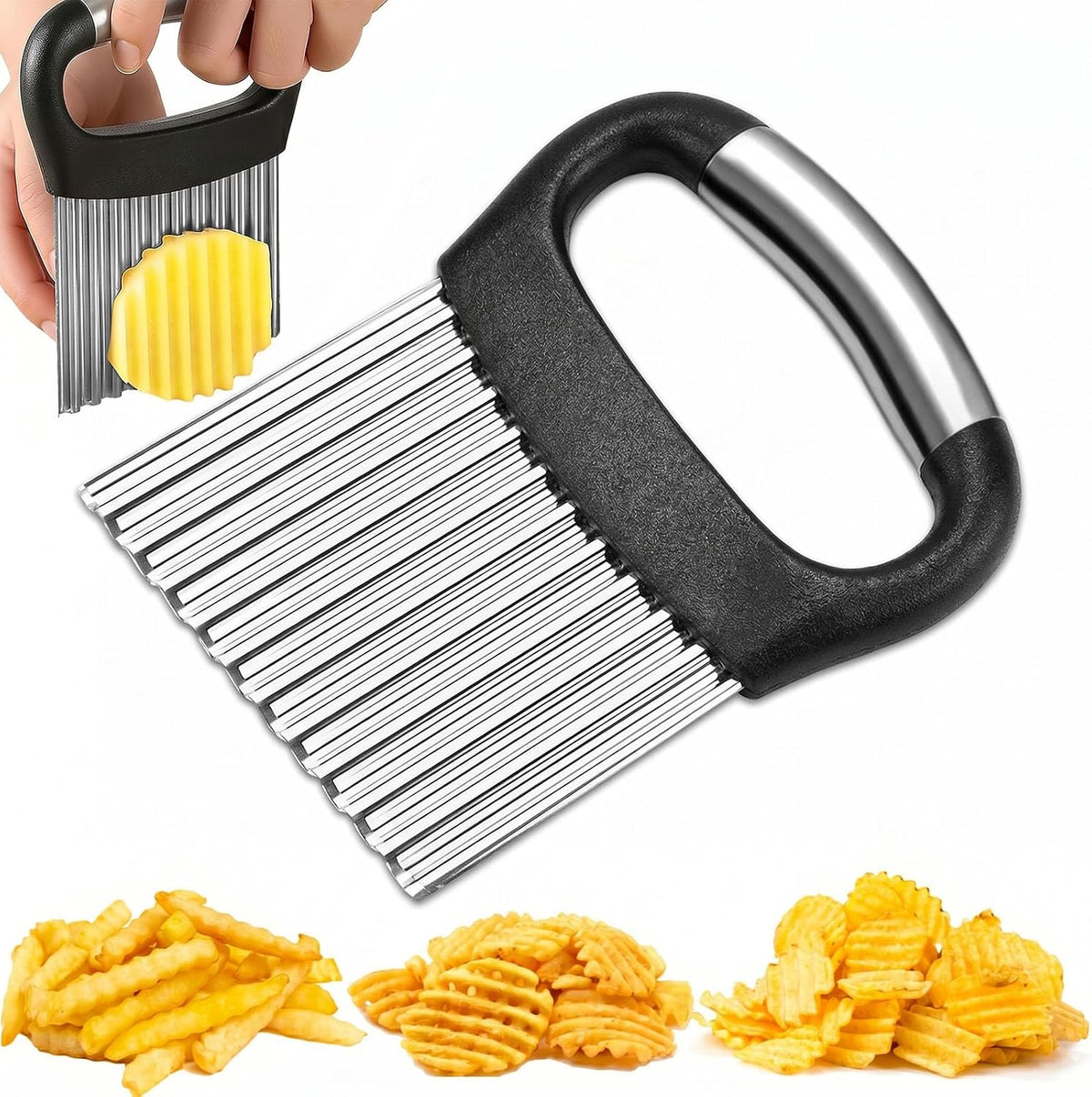 FANTEXY Crinkle Cutter, Stainless Steel, Black
