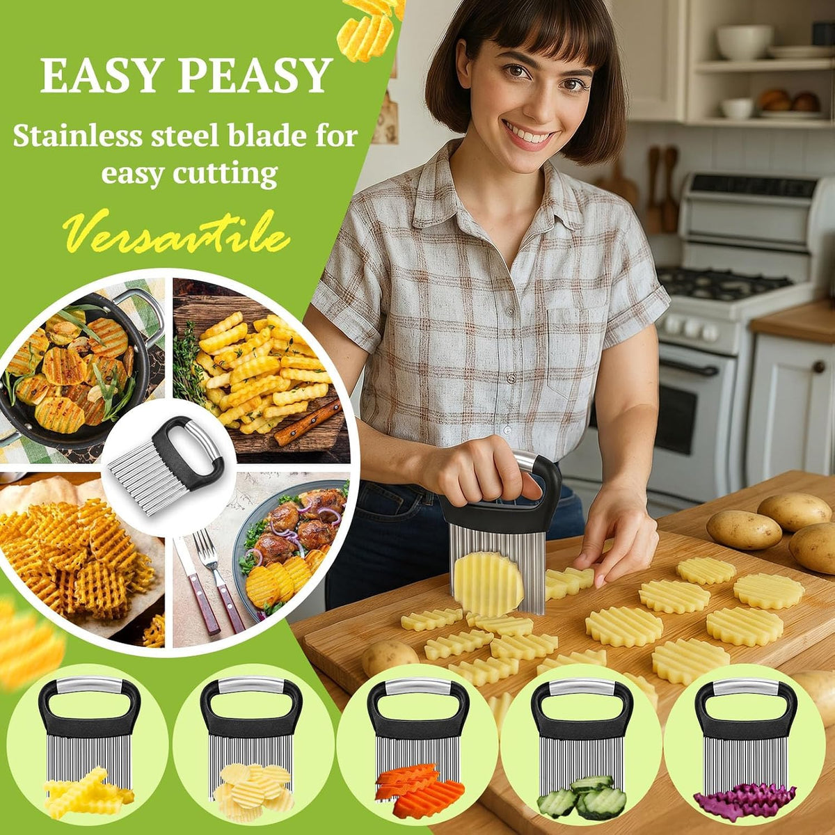 FANTEXY Crinkle Cutter, Stainless Steel, Black