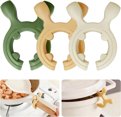 3 PCS Multifunctional Silicone Spatula Holder, Non Slip Spoon Holder,Anti Overflow Clip Kitchen Counter Gadget Rack for Ladles, Spatula and Cooking Tools