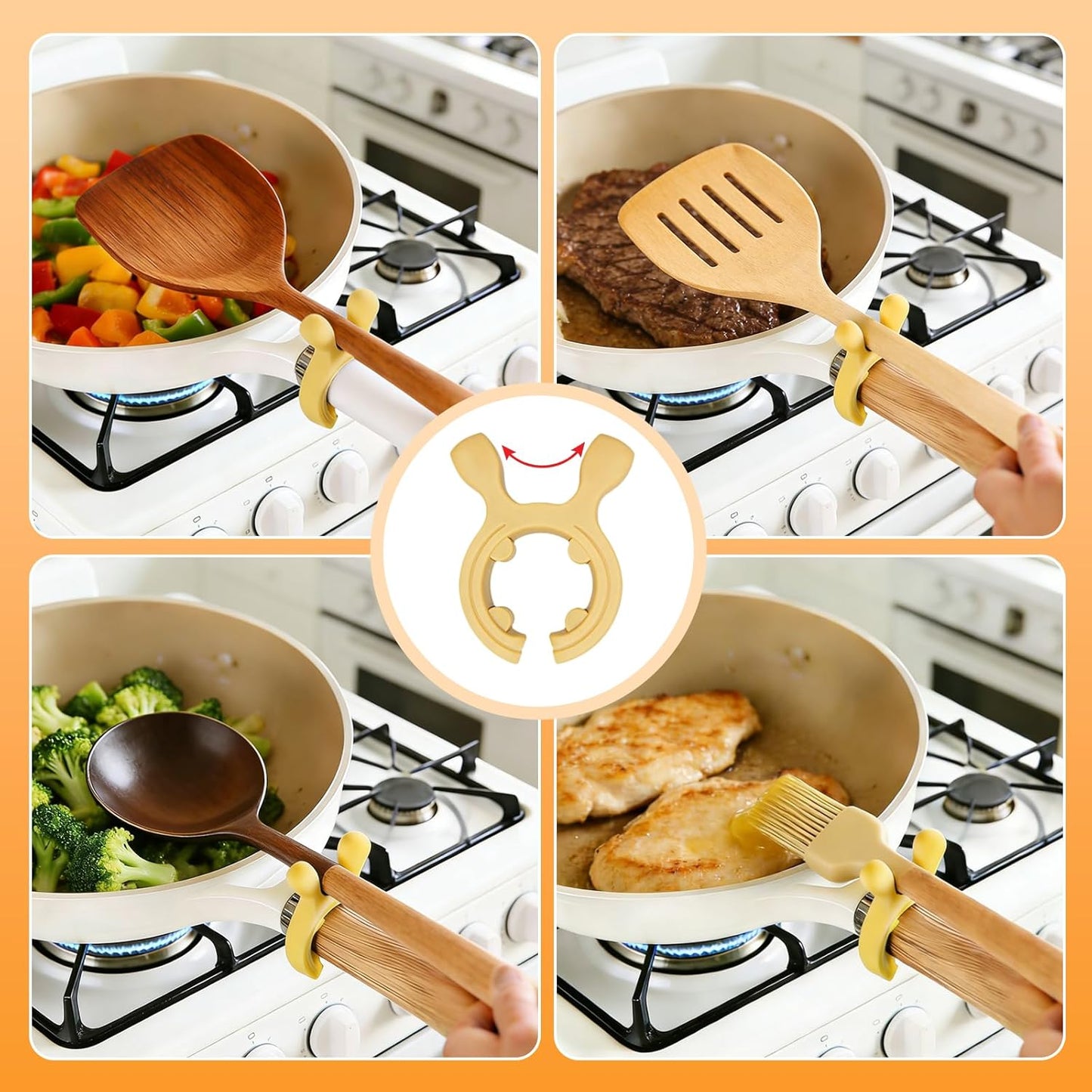 3 PCS Multifunctional Silicone Spatula Holder, Non Slip Spoon Holder,Anti Overflow Clip Kitchen Counter Gadget Rack for Ladles, Spatula and Cooking Tools