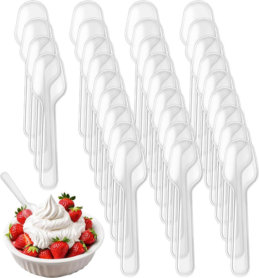 500 Count 3 Inch Mini Spoons - Clear Plastic Tasting Spoons for Desserts, Jello Shots, Pudding & Appetizers - Disposable Small Sample Spoons for Parties, Catering and Events