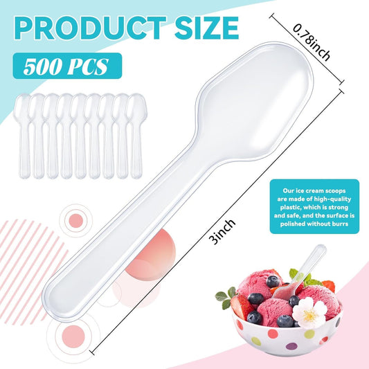 500 Count 3 Inch Mini Spoons - Clear Plastic Tasting Spoons for Desserts, Jello Shots, Pudding & Appetizers - Disposable Small Sample Spoons for Parties, Catering and Events