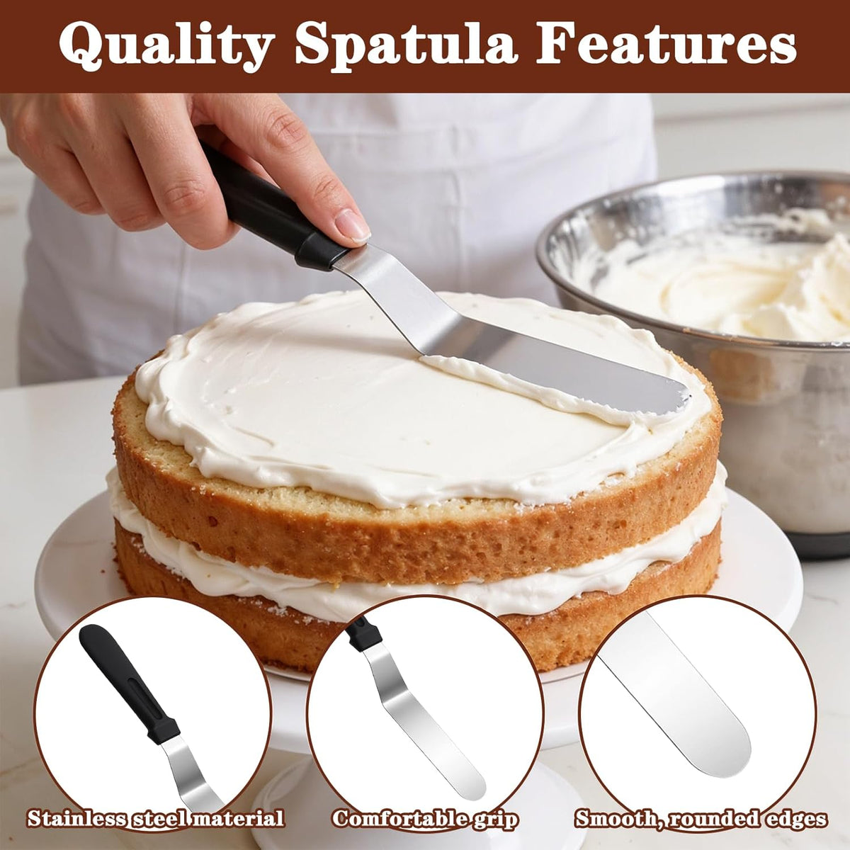 6" Icing Spatula, Professional Offset Spatula Stainless Steel Angled Cake Spatulas Frosting Spatulas with Durable Plastic Handle Pastry Knife for Cake Decorating, Pastry, Baking