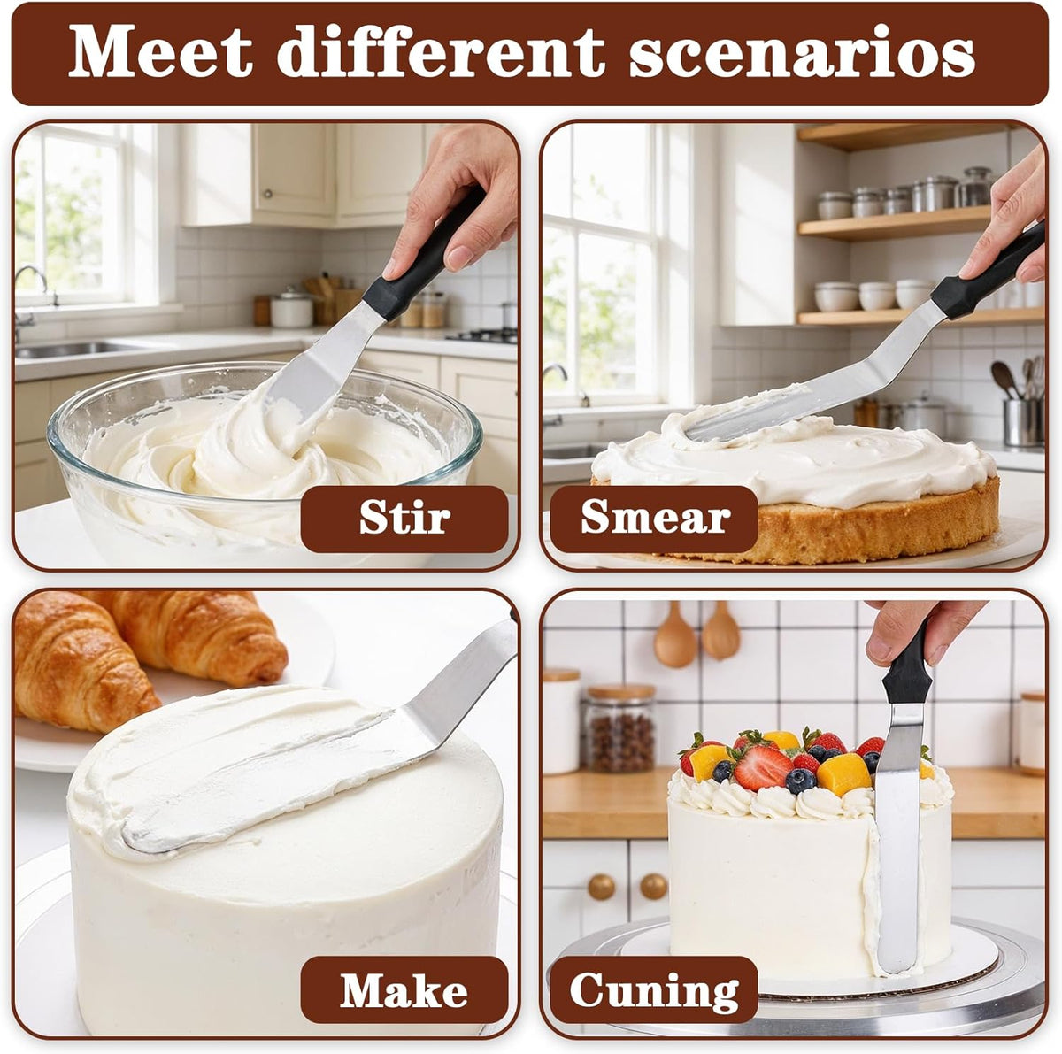 6" Icing Spatula, Professional Offset Spatula Stainless Steel Angled Cake Spatulas Frosting Spatulas with Durable Plastic Handle Pastry Knife for Cake Decorating, Pastry, Baking