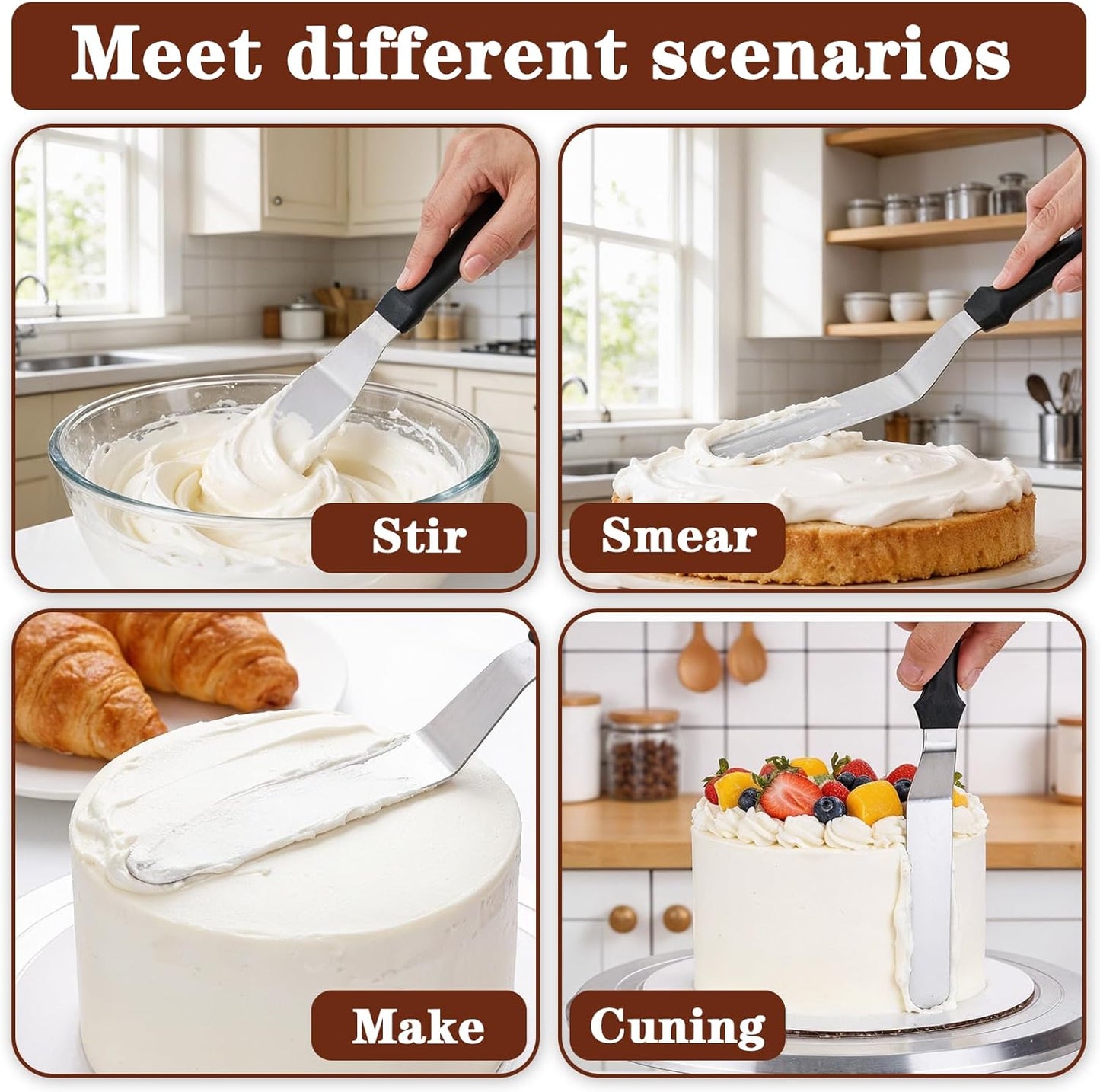 6" Icing Spatula, Professional Offset Spatula Stainless Steel Angled Cake Spatulas Frosting Spatulas with Durable Plastic Handle Pastry Knife for Cake Decorating, Pastry, Baking