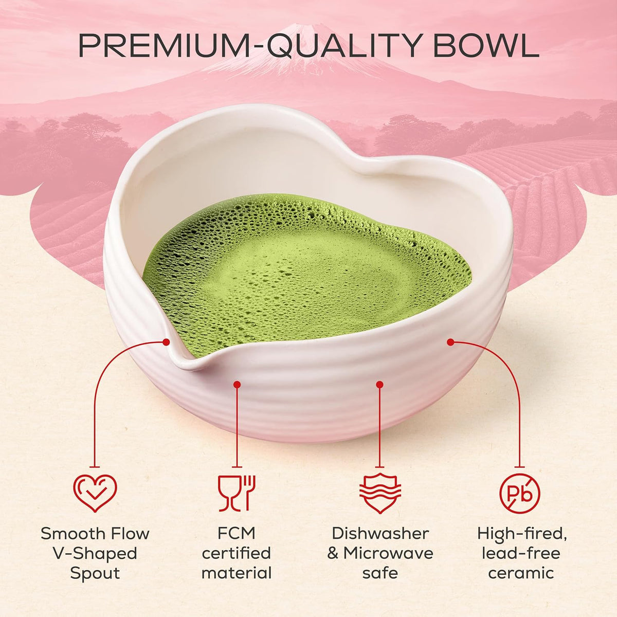 Matcha Whisk Set | Complete Pink Matcha Set w/Heart-Shaped Bowl, Bamboo Whisk, Holder, Stainless Steel Sifter, Bamboo Scoop | Cute Gift Present Macha Kit Handmade Bowl | Macha Powder Tea Kit