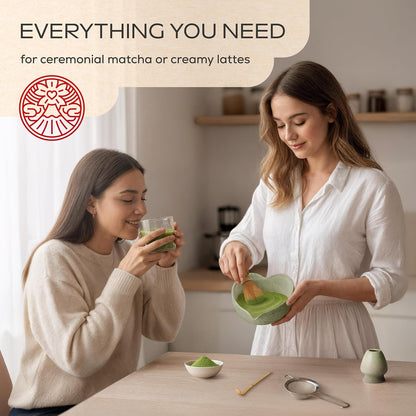 Matcha Whisk Set | Complete Pink Matcha Set w/Heart-Shaped Bowl, Bamboo Whisk, Holder, Stainless Steel Sifter, Bamboo Scoop | Cute Gift Present Macha Kit Handmade Bowl | Macha Powder Tea Kit