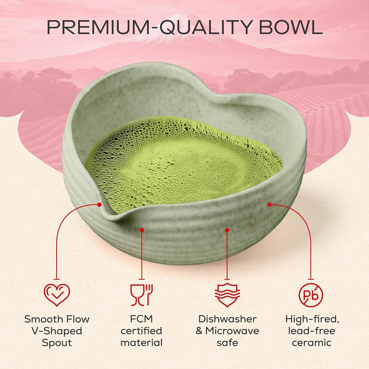 Matcha Whisk Set | Complete Pink Matcha Set w/Heart-Shaped Bowl, Bamboo Whisk, Holder, Stainless Steel Sifter, Bamboo Scoop | Cute Gift Present Macha Kit Handmade Bowl | Macha Powder Tea Kit