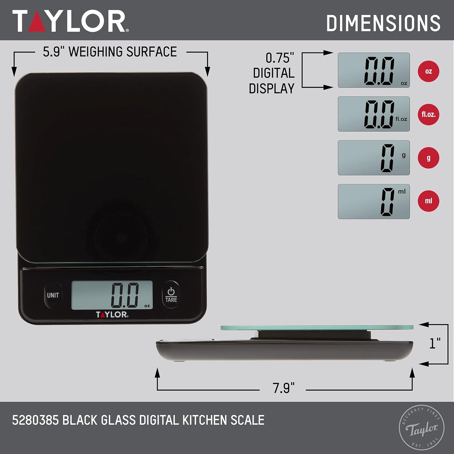 Glass Top Food Scale with Touch Controls, 11 lb Capacity, Sleek Black Design for Precision Food Measurement in Grams and Ounces
