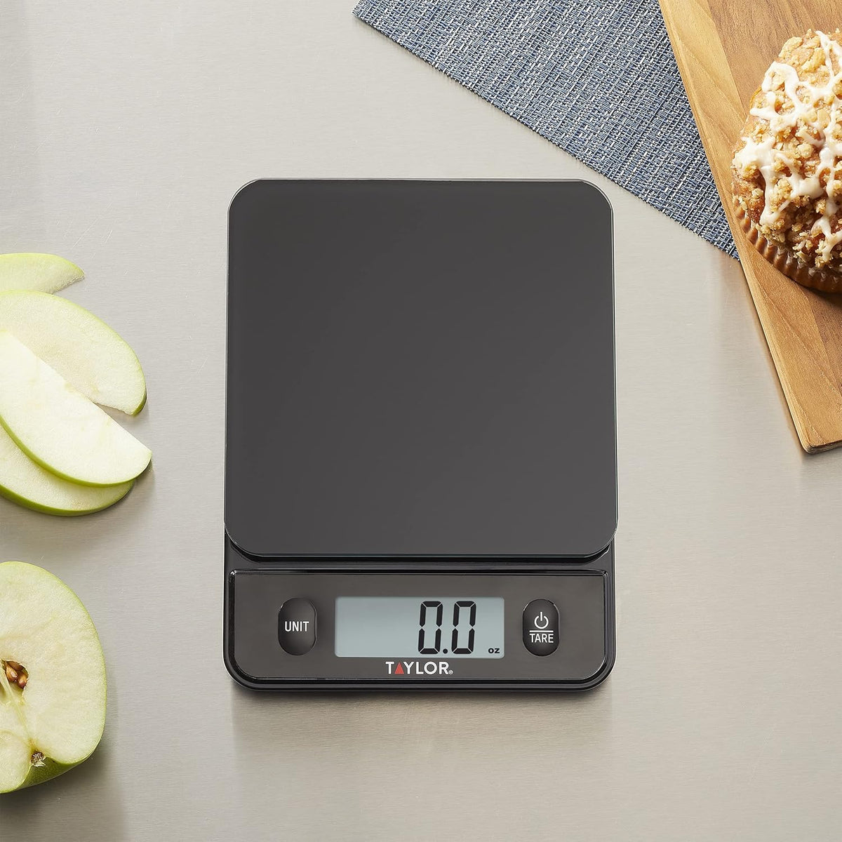 Glass Top Food Scale with Touch Controls, 11 lb Capacity, Sleek Black Design for Precision Food Measurement in Grams and Ounces