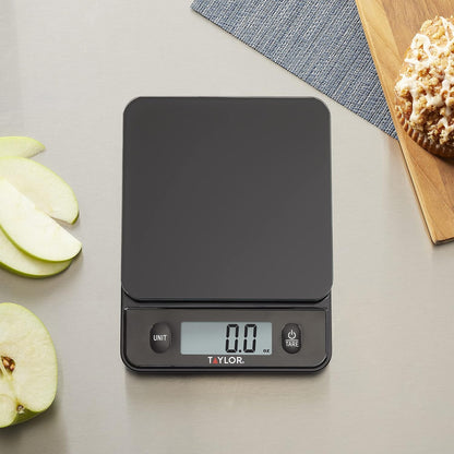 Glass Top Food Scale with Touch Controls, 11 lb Capacity, Sleek Black Design for Precision Food Measurement in Grams and Ounces
