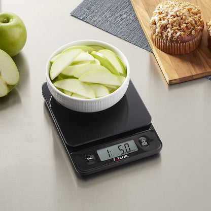 Glass Top Food Scale with Touch Controls, 11 lb Capacity, Sleek Black Design for Precision Food Measurement in Grams and Ounces