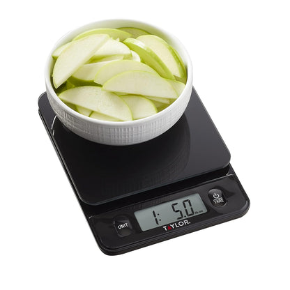 Glass Top Food Scale with Touch Controls, 11 lb Capacity, Sleek Black Design for Precision Food Measurement in Grams and Ounces
