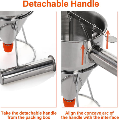 Stainless Steel Pancake Batter Dispenser, 20 Oz Funnel Cake Dispenser Maker with Stand Squeeze Handle, Multi-Caliber Panckae Pourer for Cupcakes, Donut, Waffle or Baked Goods