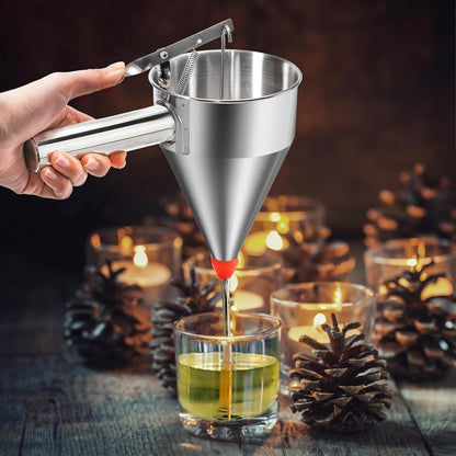 Stainless Steel Pancake Batter Dispenser, 20 Oz Funnel Cake Dispenser Maker with Stand Squeeze Handle, Multi-Caliber Panckae Pourer for Cupcakes, Donut, Waffle or Baked Goods