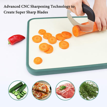 Come Apart Mezzaluna Salad Chopper Knife Tool, Easy Cleaning, Super Sharp Double Blade Stainless Steel Rocker Knife for Lettuce Vegetables w/Blade Covers, Pizza Cutter Slicer